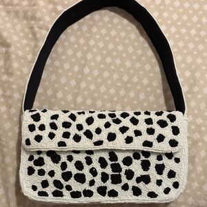 Stylish Black and White Beaded Shoulder Bag